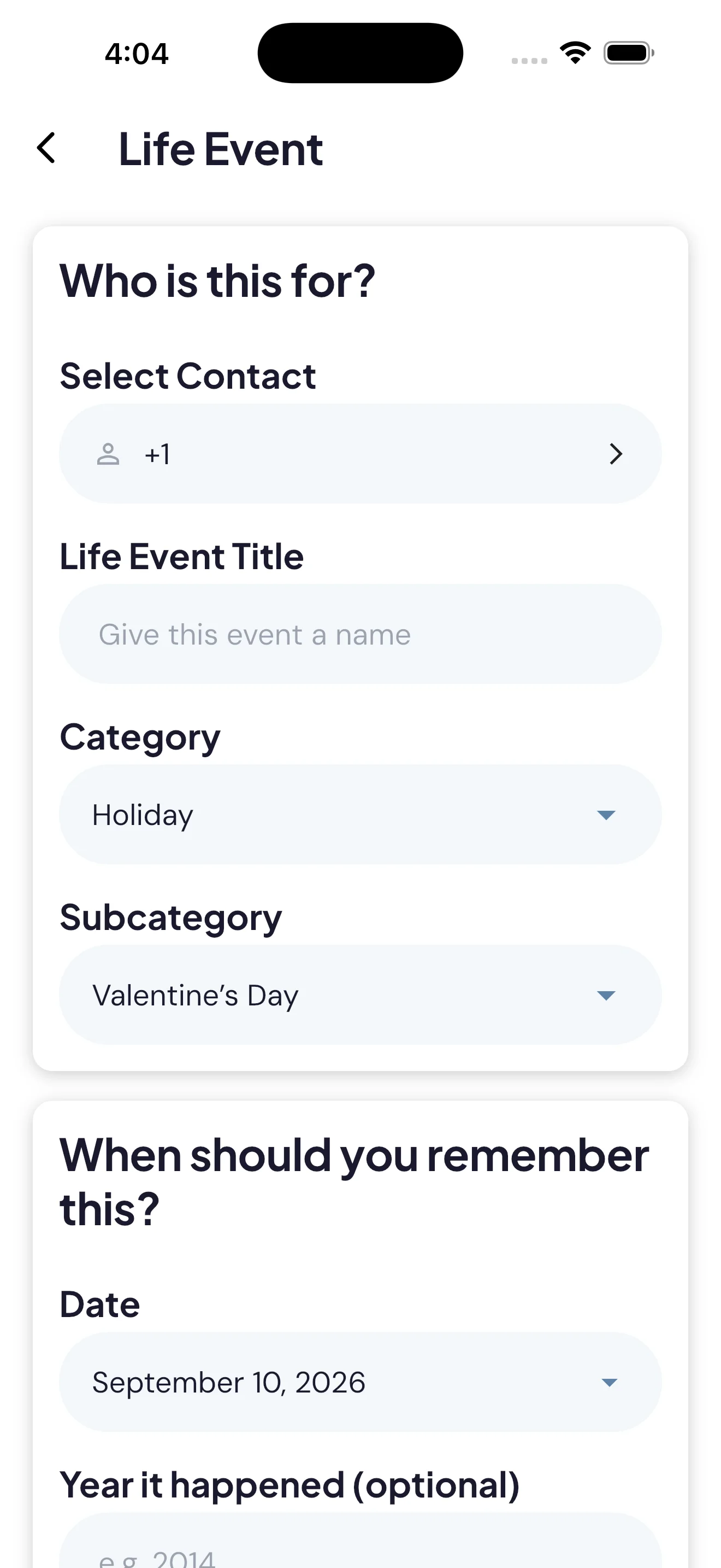Creating a life event: who it's for, and when to remember it.